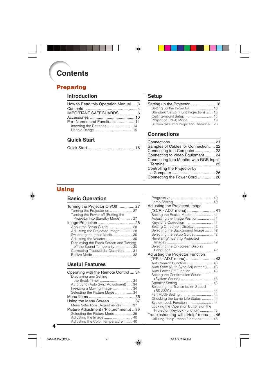 Sharp XG-MB50X User Manual | Page 6 / 68