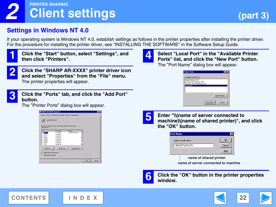 Settings in windows nt 4.0, Client settings, Part 3) | Sharp AR-M230 User Manual | Page 22 / 34