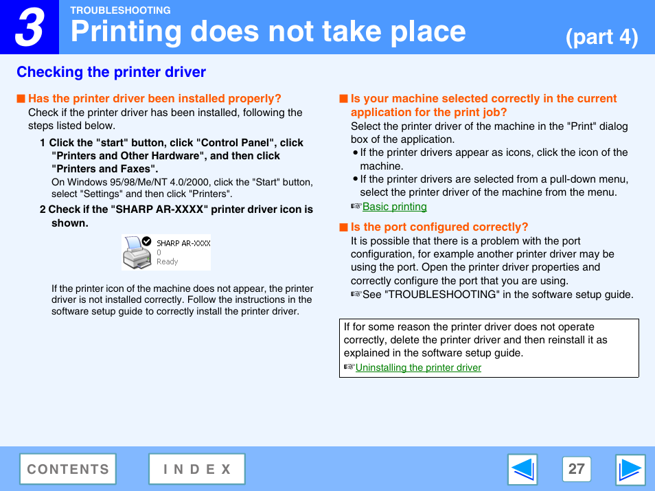 Checking the printer driver, Printing does not take place, Part 4) | Sharp AR-M230 User Manual | Page 27 / 34