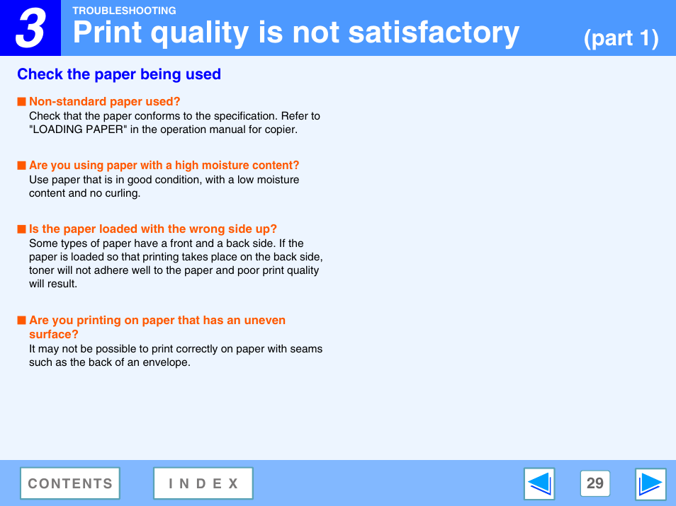 Print quality is not satisfactory, Check the paper being used, Part 1) | Sharp AR-M230 User Manual | Page 29 / 34