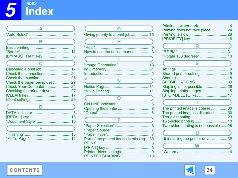 Index, I n d e x, 5 index | Sharp AR-M230 User Manual | Page 34 / 34