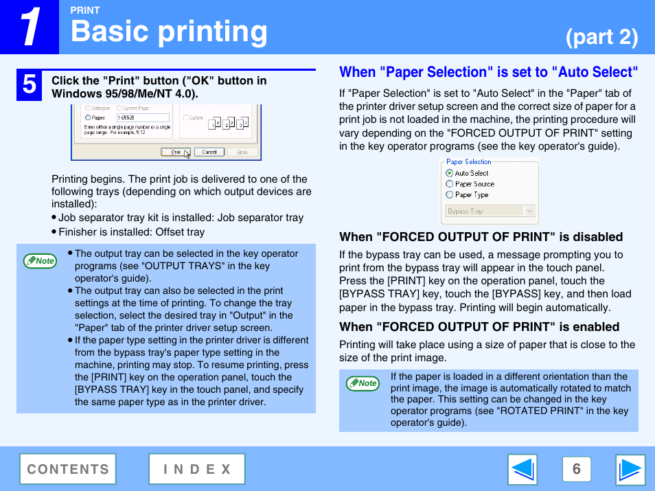 When "paper selection" is set to "auto select, When "forced output of print" is disabled, When "forced output of print" is enabled | Basic printing, Part 2) | Sharp AR-M230 User Manual | Page 6 / 34