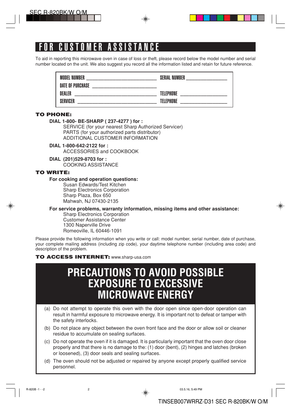 Sharp Microwave Oven User Manual | Page 2 / 43