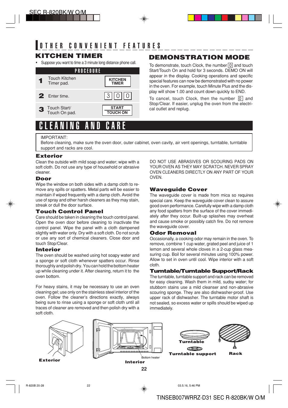 Demonstration mode, Kitchen timer | Sharp Microwave Oven User Manual | Page 24 / 43