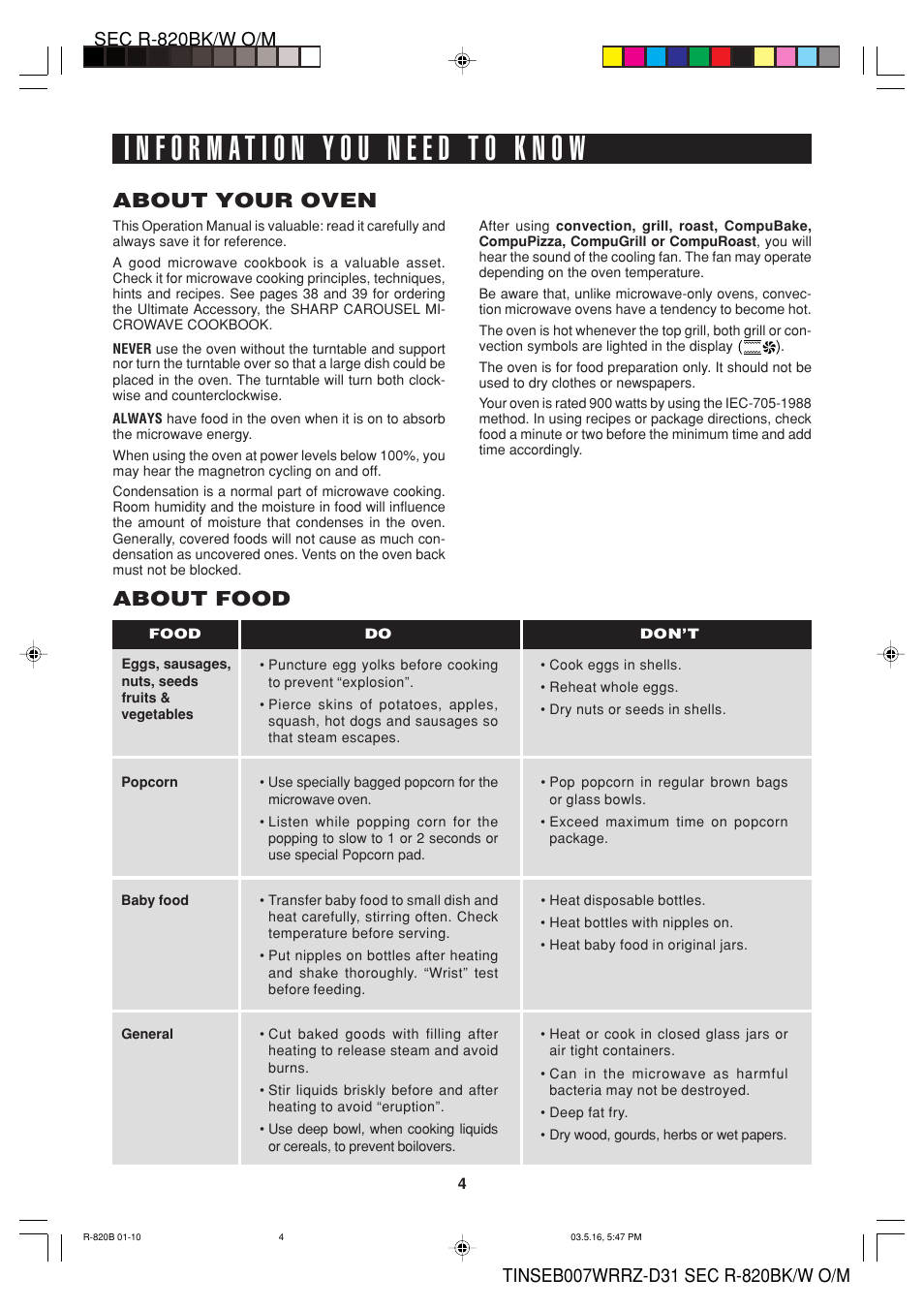About your oven, About food | Sharp Microwave Oven User Manual | Page 6 / 43