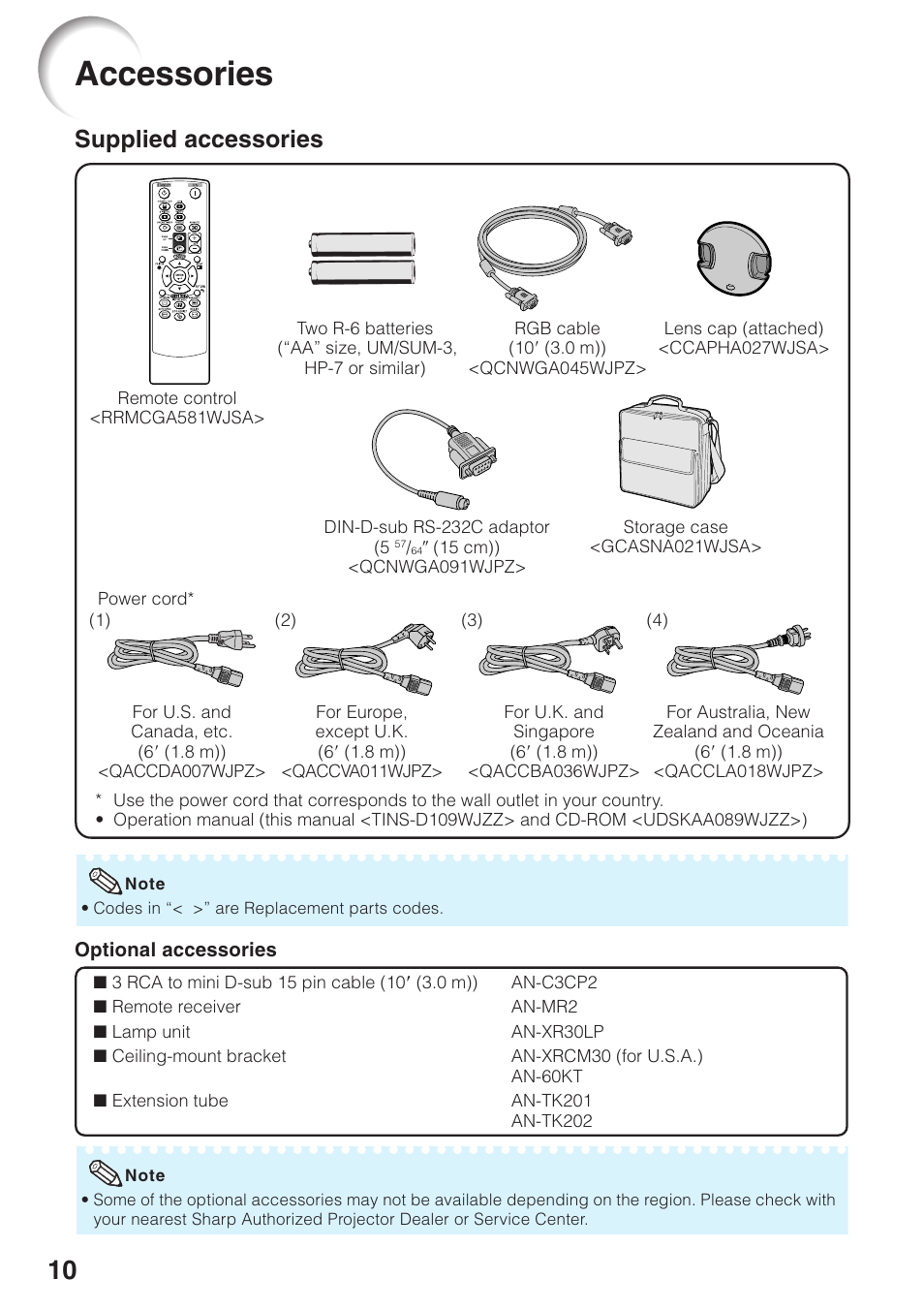 Accessories, Supplied accessories | Sharp XG-F210X User Manual | Page 14 / 72