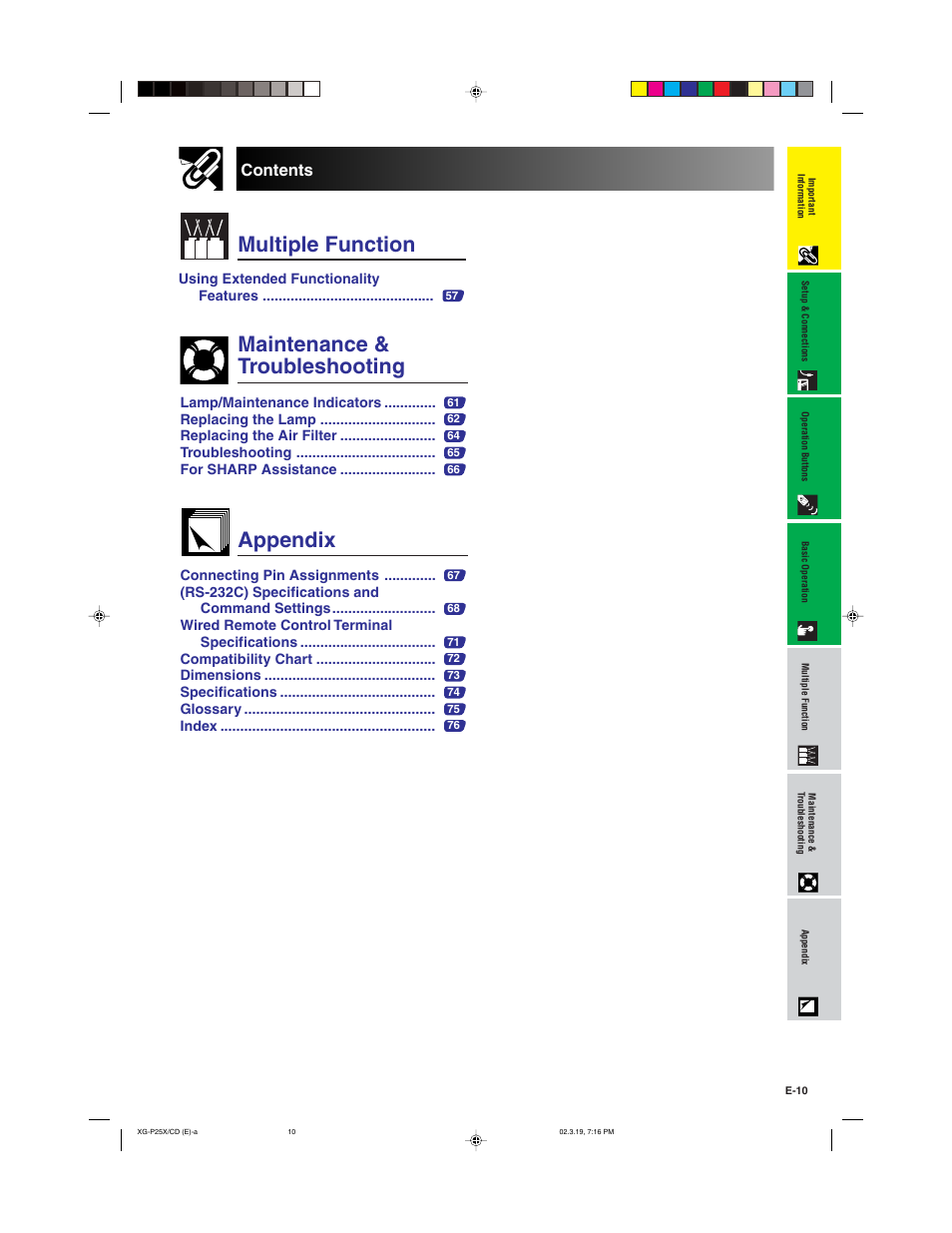 Sharp XG-P25X User Manual | Page 13 / 80