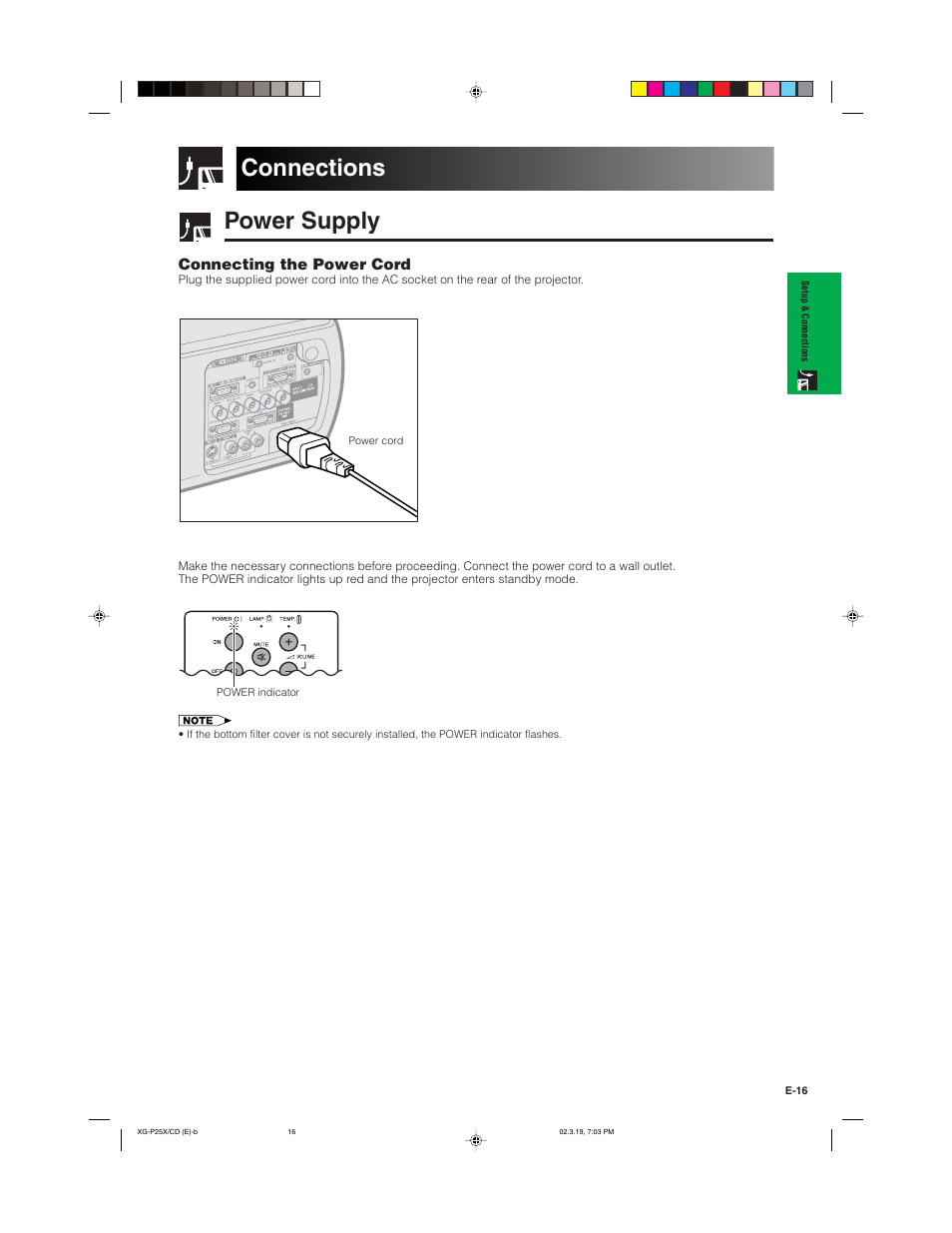 Connections, Power supply | Sharp XG-P25X User Manual | Page 19 / 80