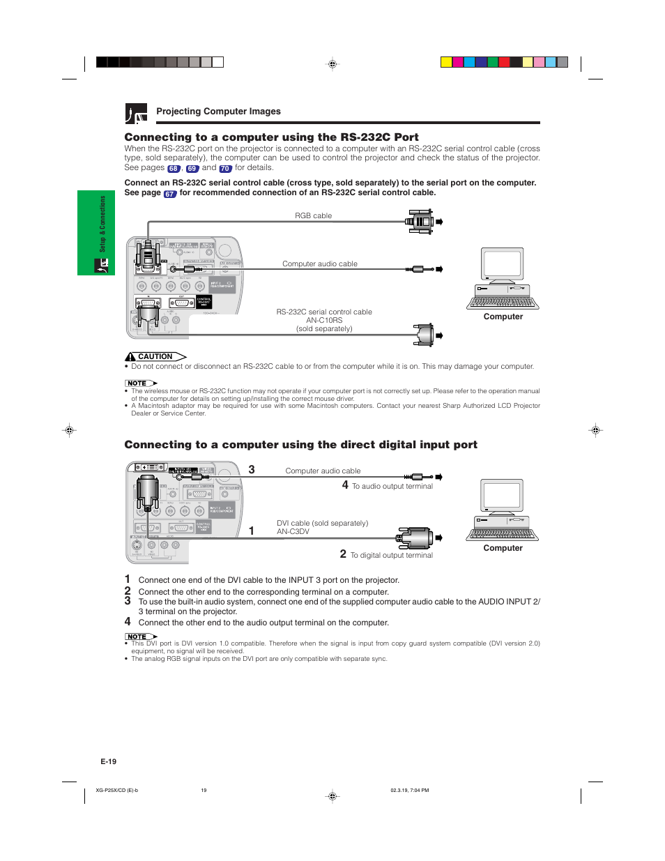 Connecting to a computer using the rs-232c port | Sharp XG-P25X User Manual | Page 22 / 80