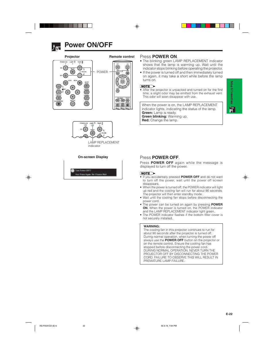 Power on/off, Press power on . press power off | Sharp XG-P25X User Manual | Page 25 / 80