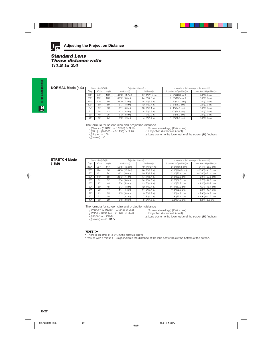 Adjusting the projection distance, Normal mode (4:3), Stretch mode (16:9) | Sharp XG-P25X User Manual | Page 30 / 80