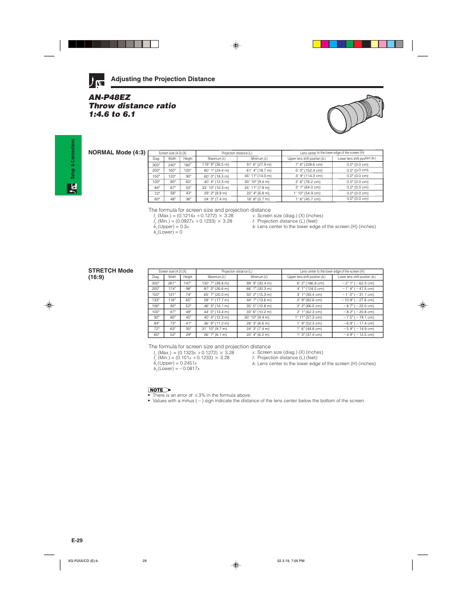Adjusting the projection distance, Normal mode (4:3), Stretch mode (16:9) | Sharp XG-P25X User Manual | Page 32 / 80