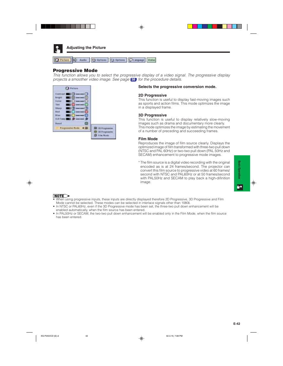 Progressive mode | Sharp XG-P25X User Manual | Page 45 / 80