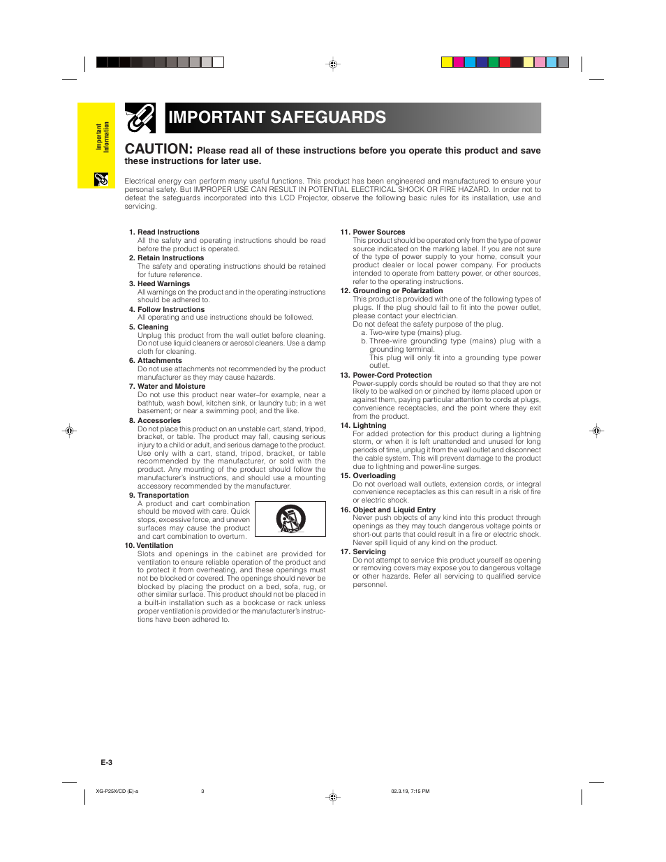 Important safeguards, Caution | Sharp XG-P25X User Manual | Page 6 / 80