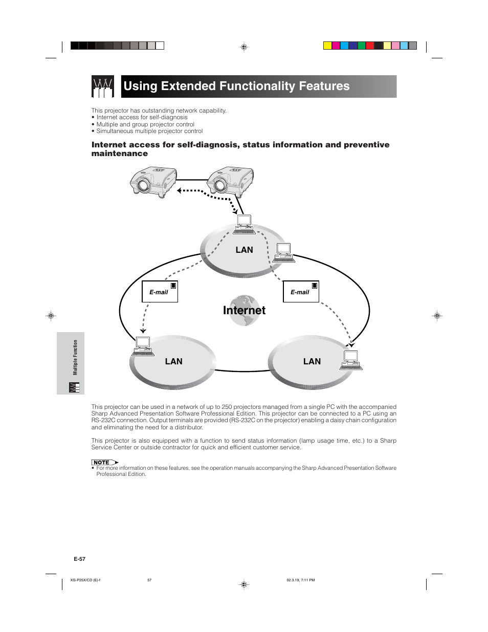 Using extended functionality features, Internet | Sharp XG-P25X User Manual | Page 60 / 80