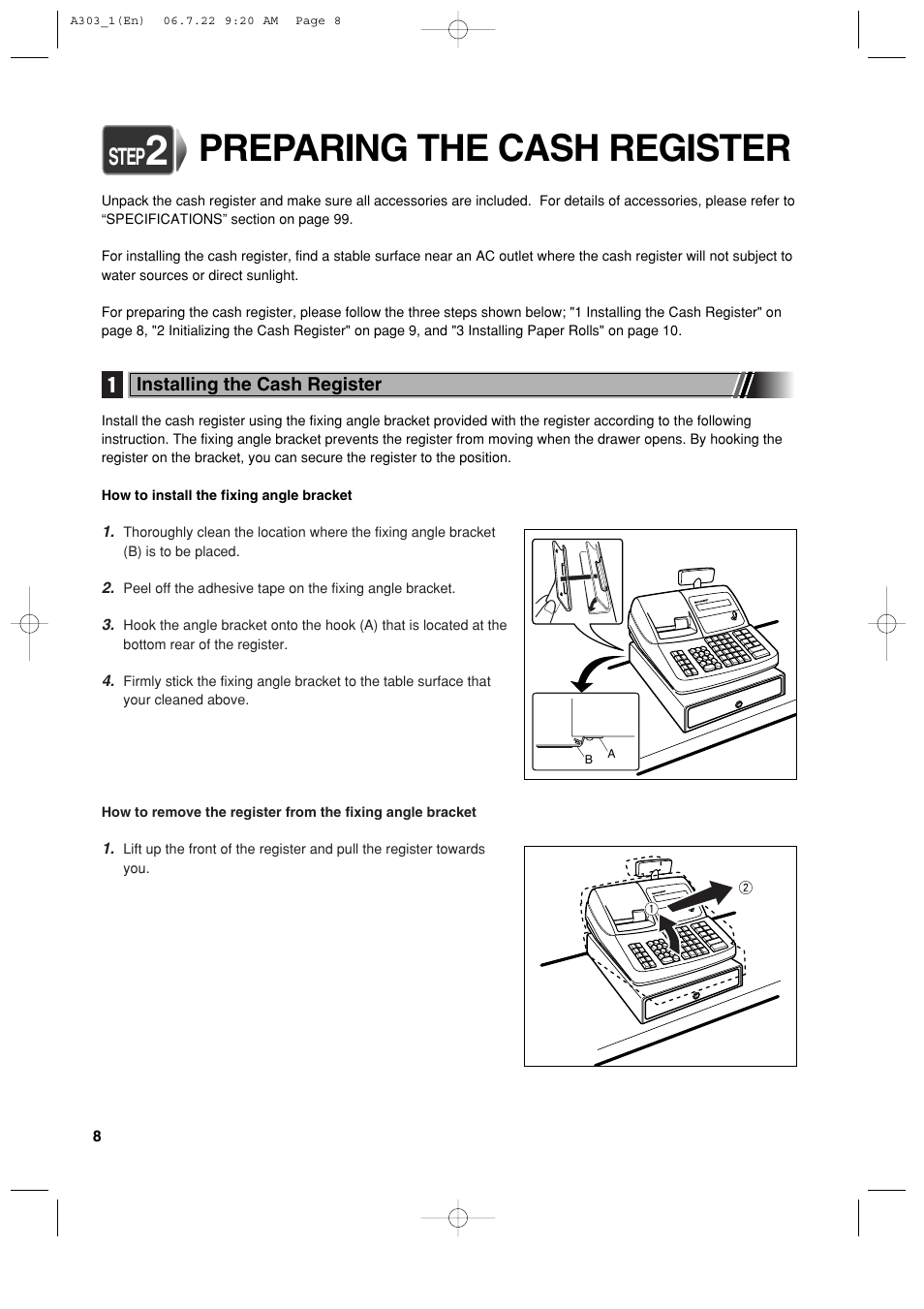 Preparing the cash register, Step | Sharp XE-A303 User Manual | Page 10 / 104