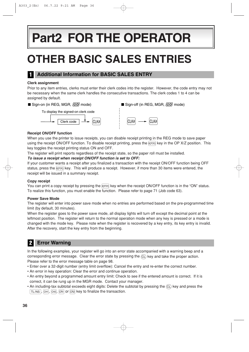 Part2 for the operator, Other basic sales entries | Sharp XE-A303 User Manual | Page 38 / 104