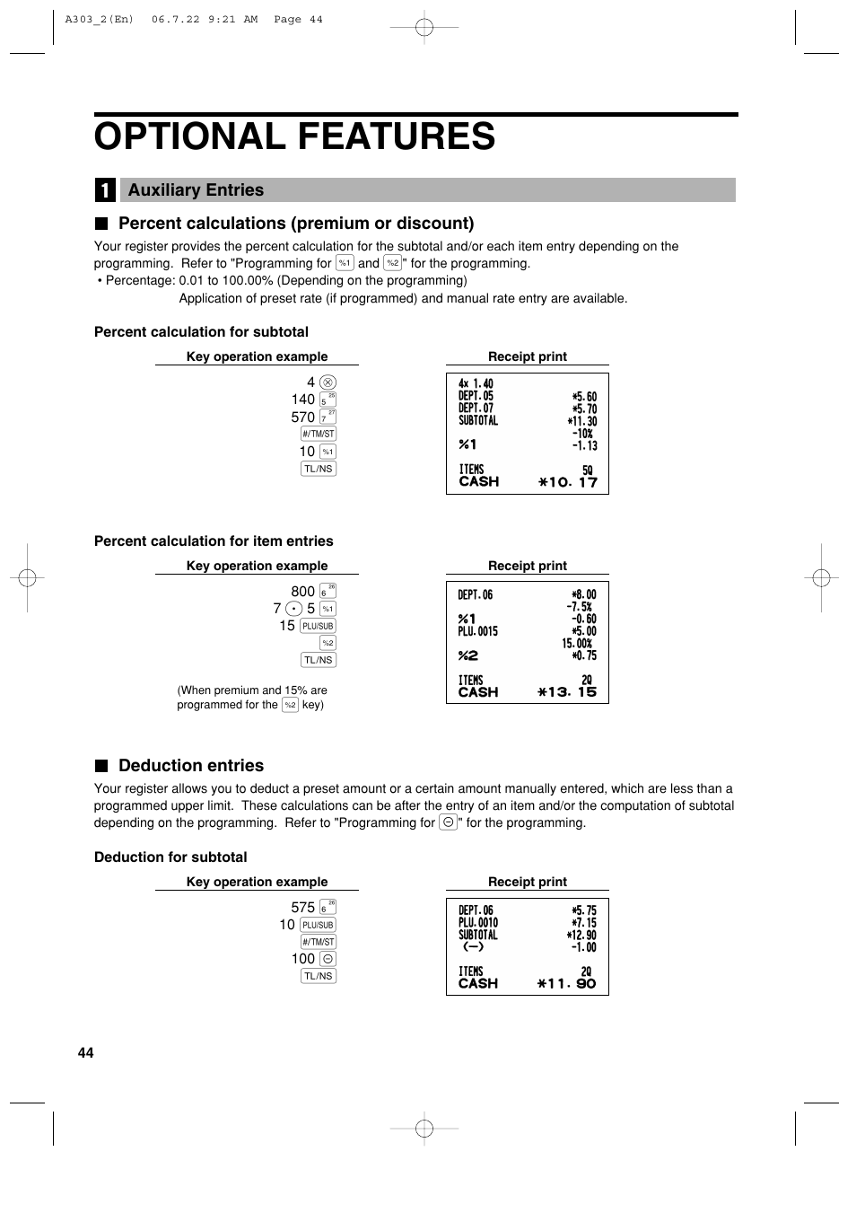 Optional features | Sharp XE-A303 User Manual | Page 46 / 104