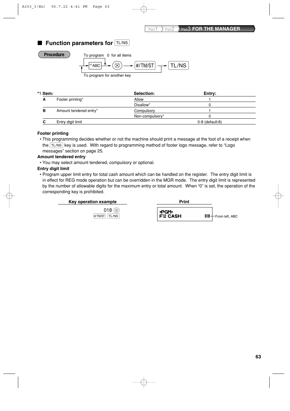 Function parameters for | Sharp XE-A303 User Manual | Page 65 / 104