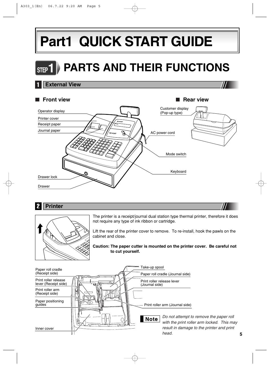 Part1 quick start guide, Parts and their functions, Step | Sharp XE-A303 User Manual | Page 7 / 104