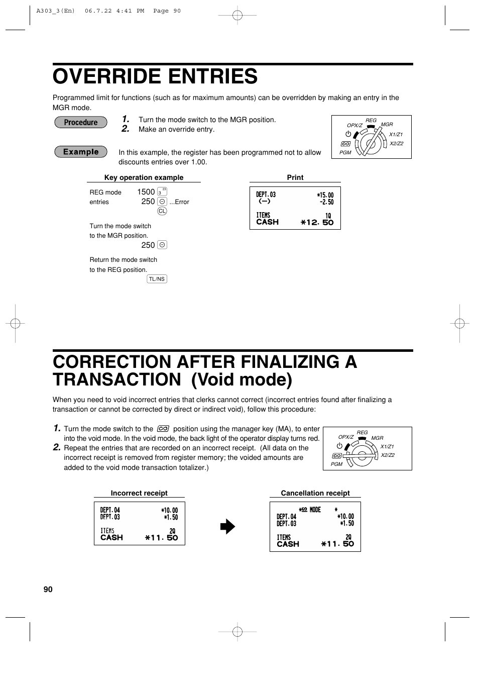 Override entries | Sharp XE-A303 User Manual | Page 92 / 104