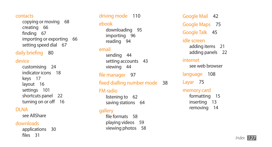 Samsung GALAXY S GT-I9000 User Manual | Page 127 / 132