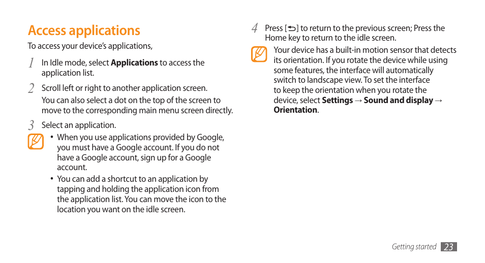 Access applications | Samsung GALAXY S GT-I9000 User Manual | Page 23 / 132