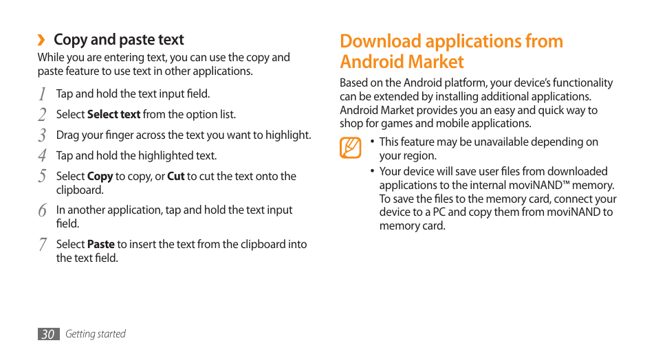Download applications from android market | Samsung GALAXY S GT-I9000 User Manual | Page 30 / 132