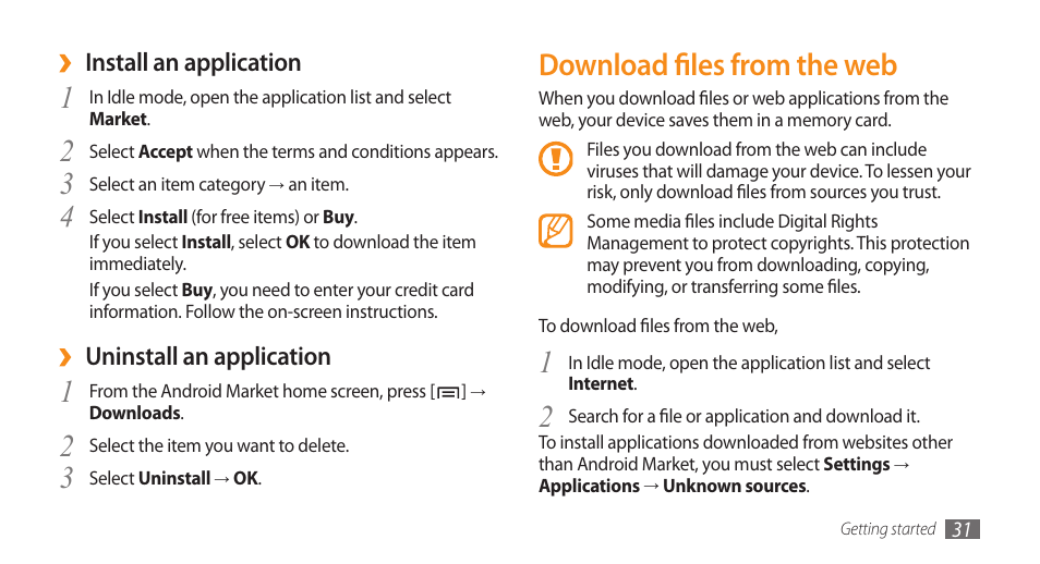 Download files from the web | Samsung GALAXY S GT-I9000 User Manual | Page 31 / 132
