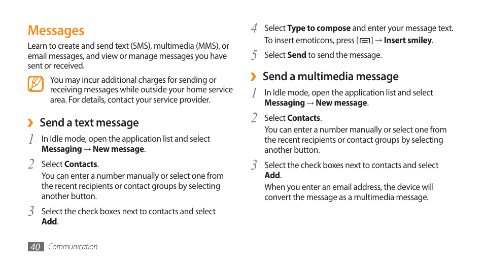 Messages | Samsung GALAXY S GT-I9000 User Manual | Page 40 / 132