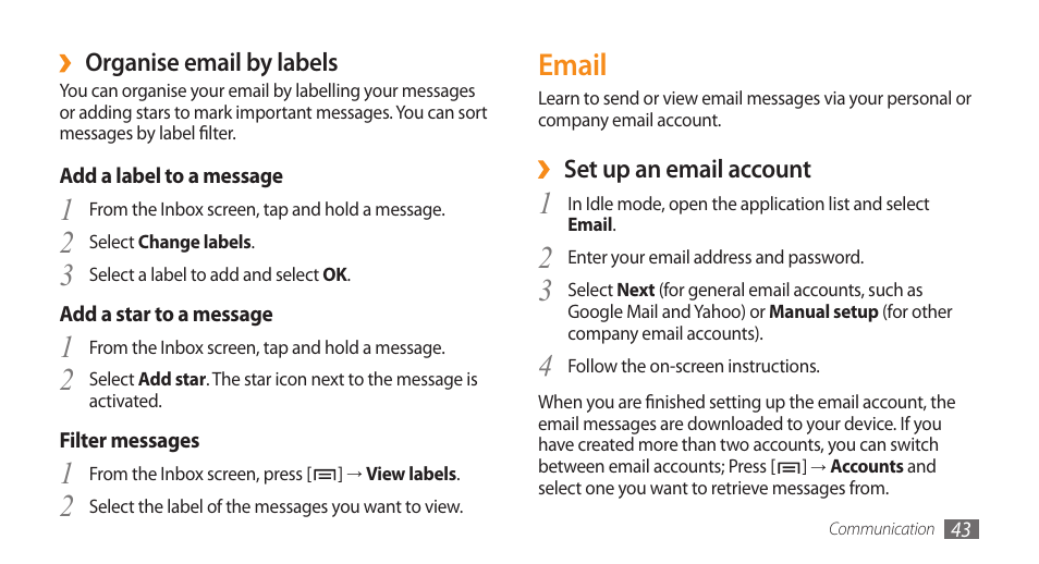 Email | Samsung GALAXY S GT-I9000 User Manual | Page 43 / 132