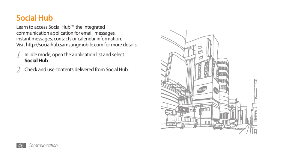 Social hub | Samsung GALAXY S GT-I9000 User Manual | Page 46 / 132