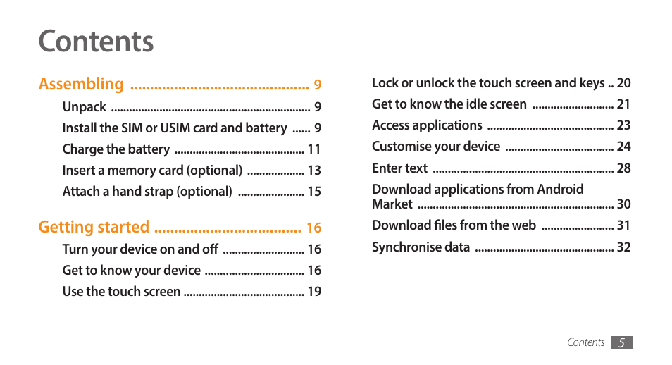 Samsung GALAXY S GT-I9000 User Manual | Page 5 / 132