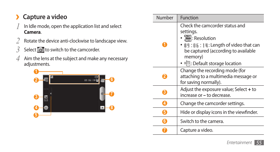 Capture a video | Samsung GALAXY S GT-I9000 User Manual | Page 55 / 132