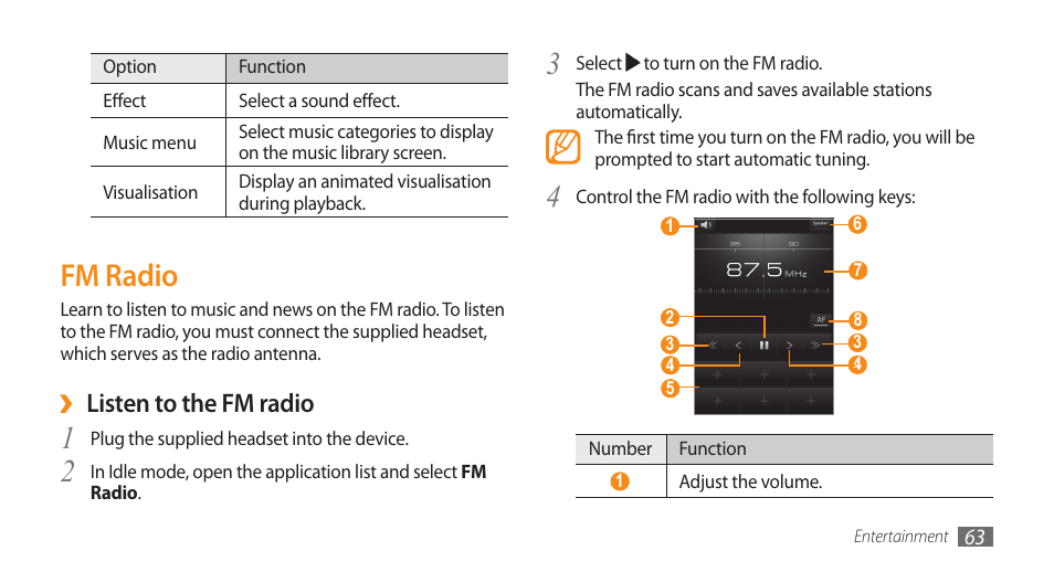 Fm radio, Listen to the fm radio | Samsung GALAXY S GT-I9000 User Manual | Page 63 / 132