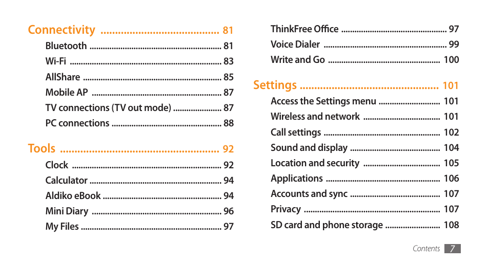 Samsung GALAXY S GT-I9000 User Manual | Page 7 / 132