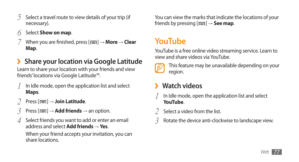 Youtube | Samsung GALAXY S GT-I9000 User Manual | Page 77 / 132