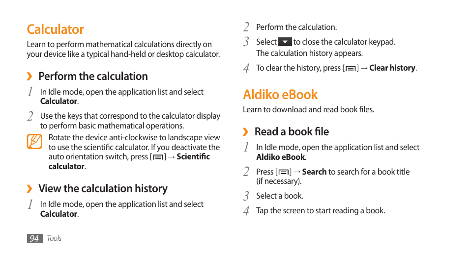 Aldiko ebook, 4calculator | Samsung GALAXY S GT-I9000 User Manual | Page 94 / 132