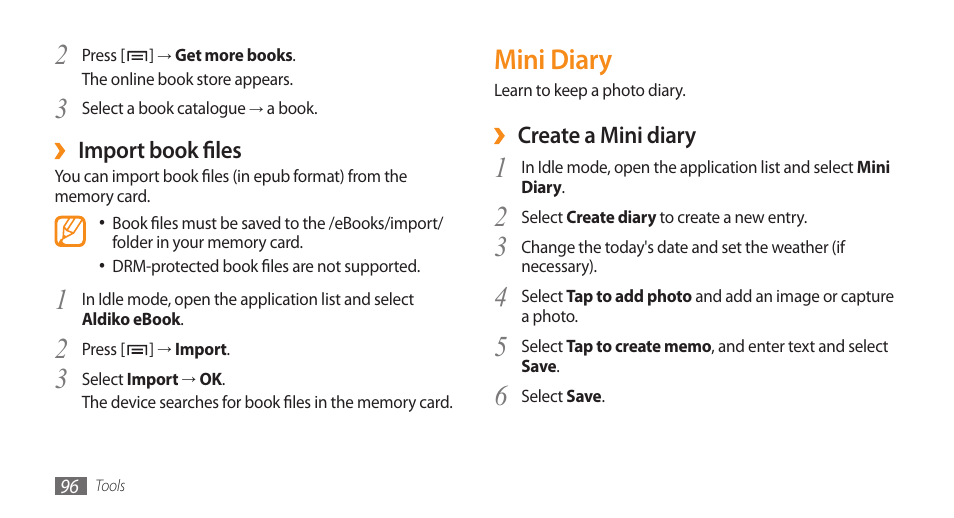 Mini diary | Samsung GALAXY S GT-I9000 User Manual | Page 96 / 132