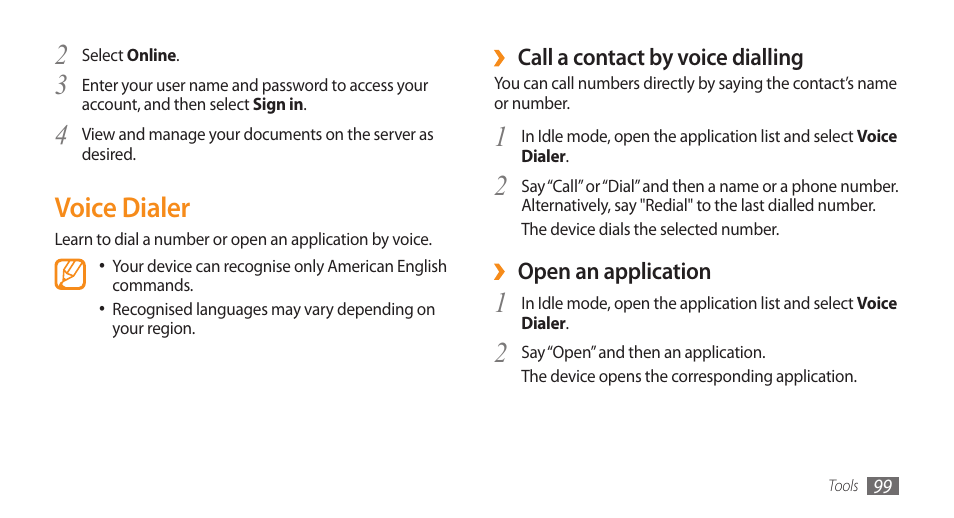 Voice dialer | Samsung GALAXY S GT-I9000 User Manual | Page 99 / 132