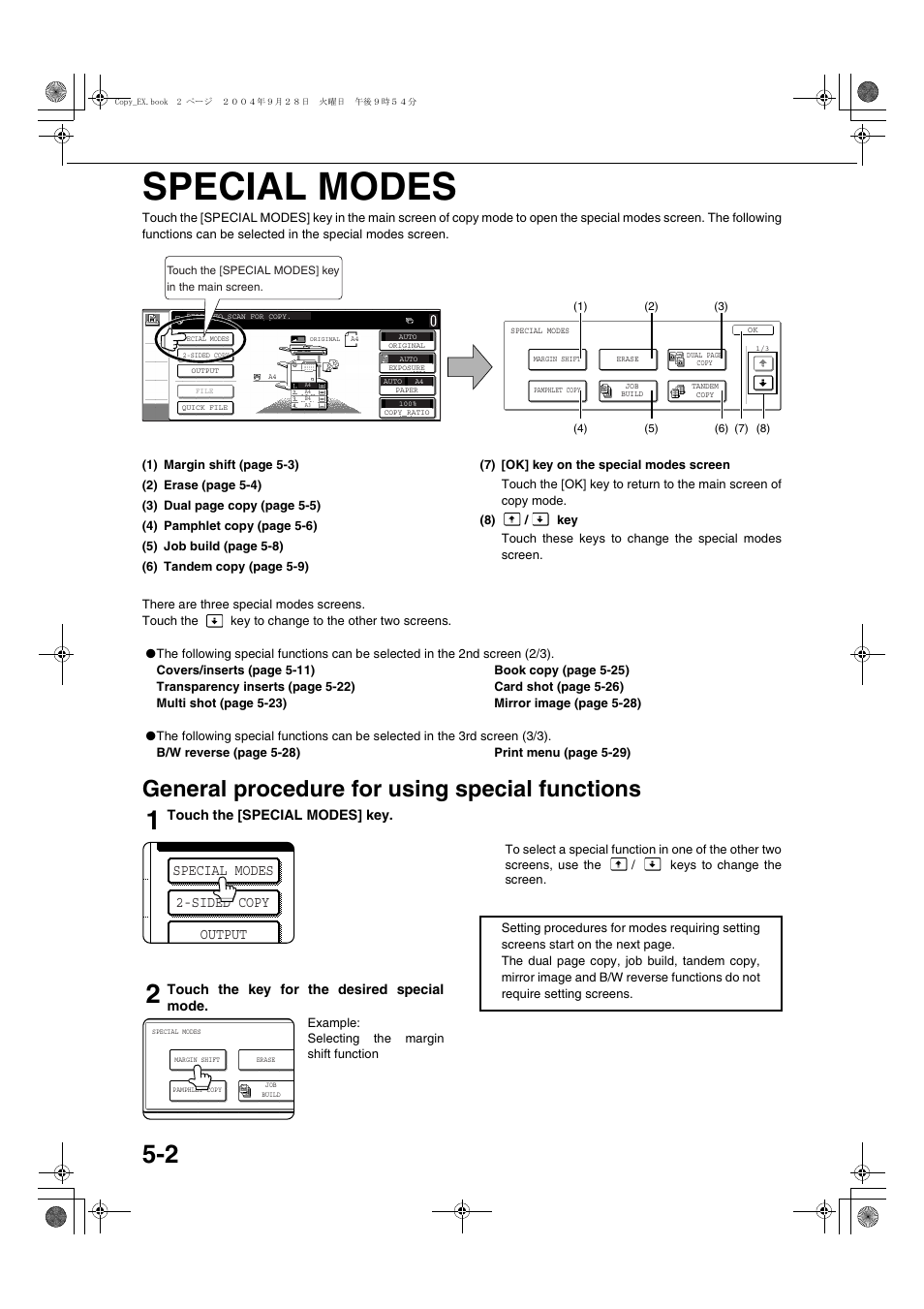 Special modes, General procedure for using special functions, Special modes 2-sided copy output | Sharp AR-M451N User Manual | Page 102 / 188