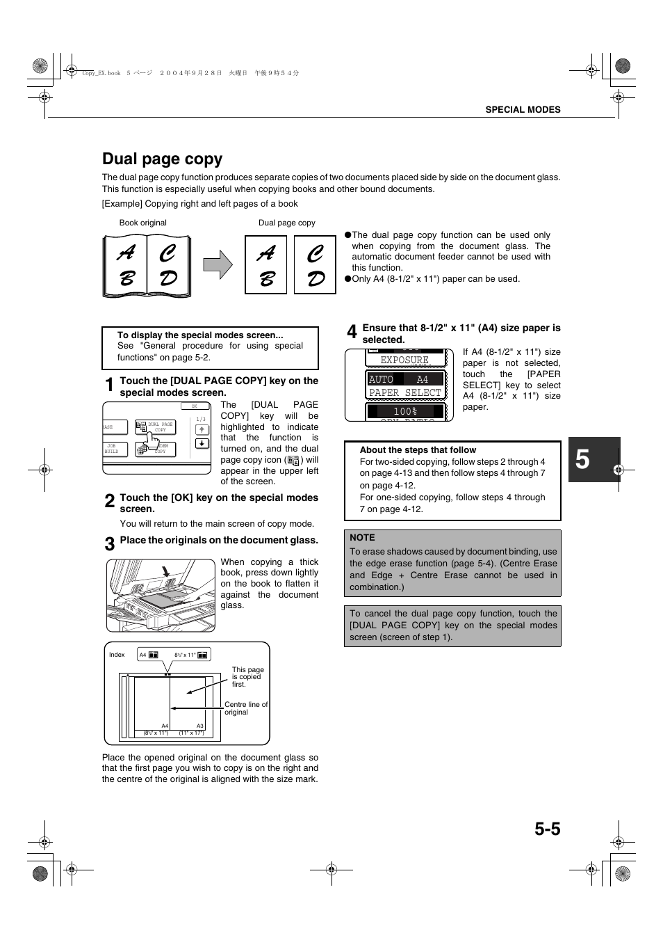 Dual page copy, Uto auto 100% a4 paper select opy ratio exposure | Sharp AR-M451N User Manual | Page 105 / 188