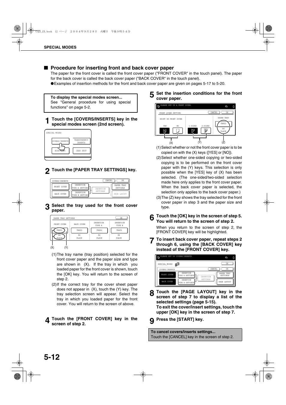 Procedure for inserting front and back cover paper | Sharp AR-M451N User Manual | Page 112 / 188