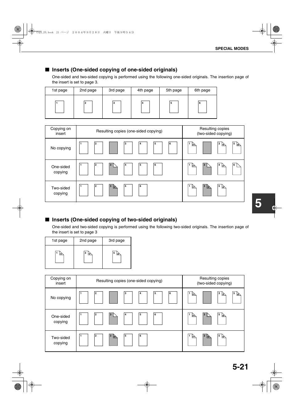 Inserts (one-sided copying of one-sided originals), Inserts (one-sided copying of two-sided originals) | Sharp AR-M451N User Manual | Page 121 / 188