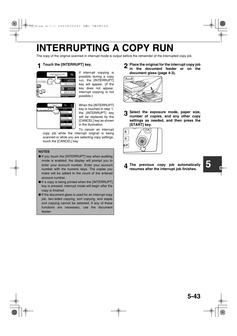 Interrupting a copy run, 5interrupting a copy run | Sharp AR-M451N User Manual | Page 143 / 188