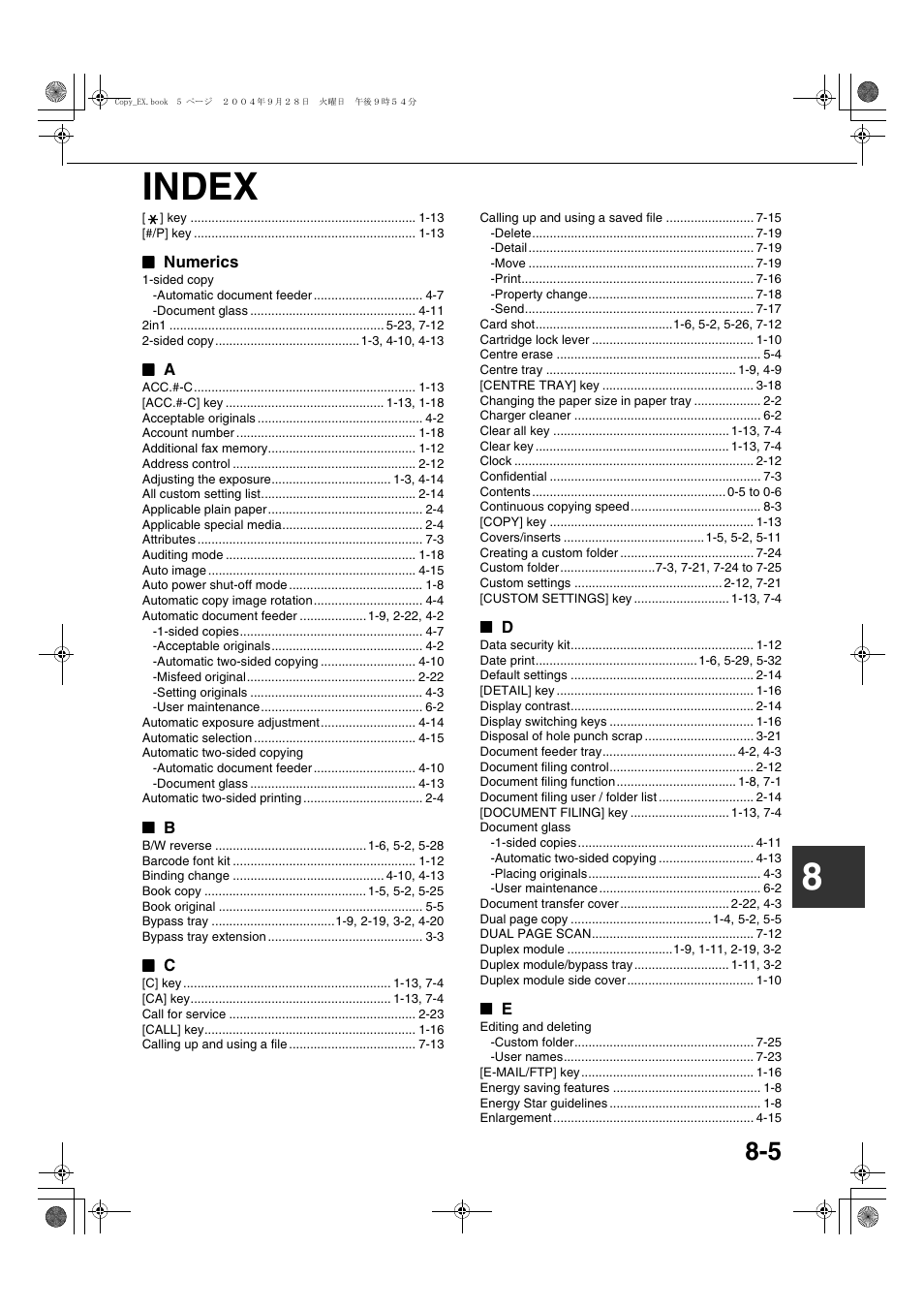 Index, 8index | Sharp AR-M451N User Manual | Page 181 / 188