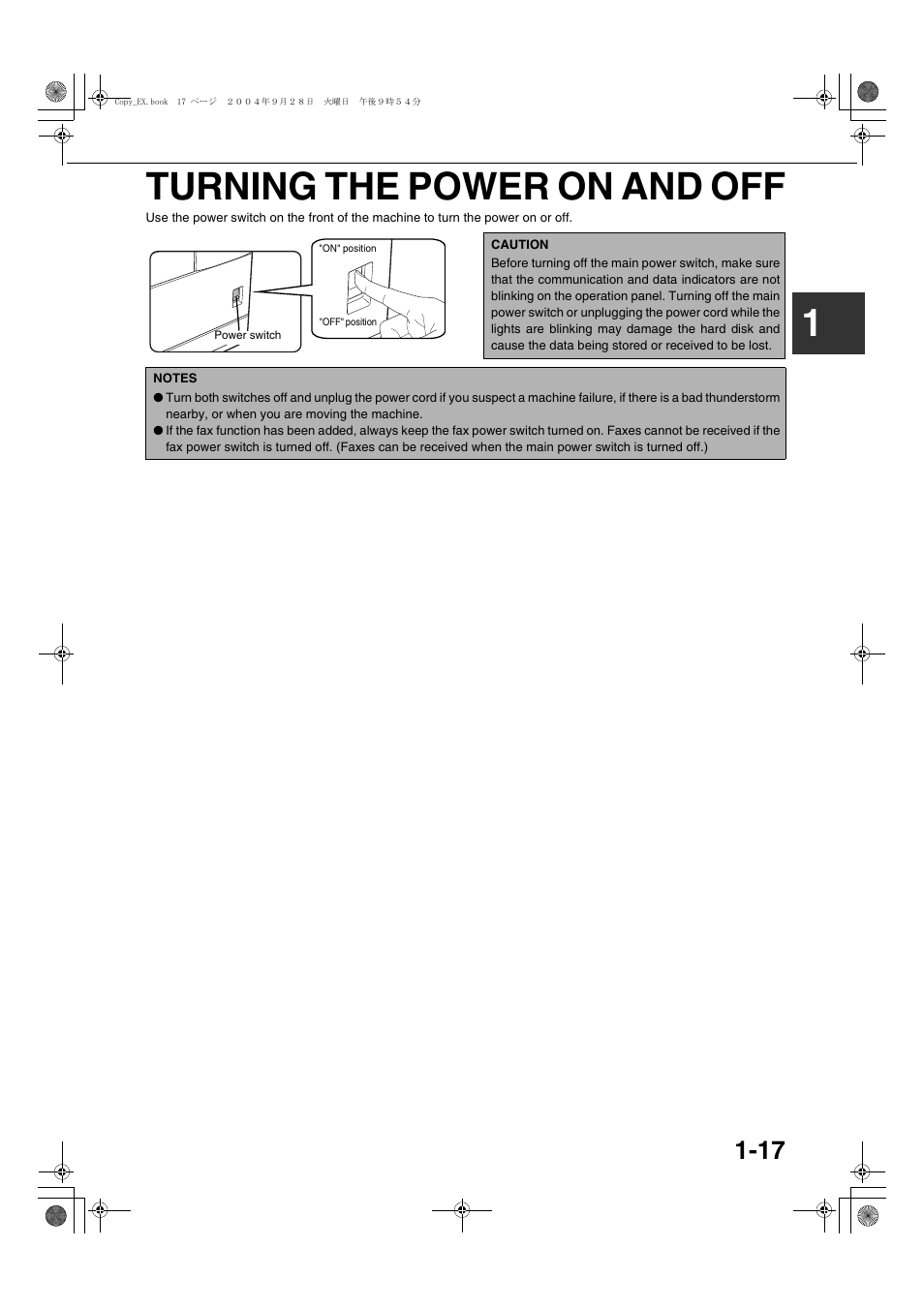 Turning the power on and off, 1turning the power on and off | Sharp AR-M451N User Manual | Page 27 / 188