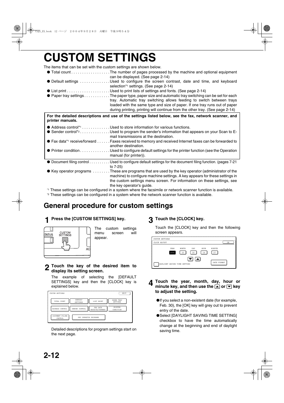 Custom settings, General procedure for custom settings | Sharp AR-M451N User Manual | Page 40 / 188