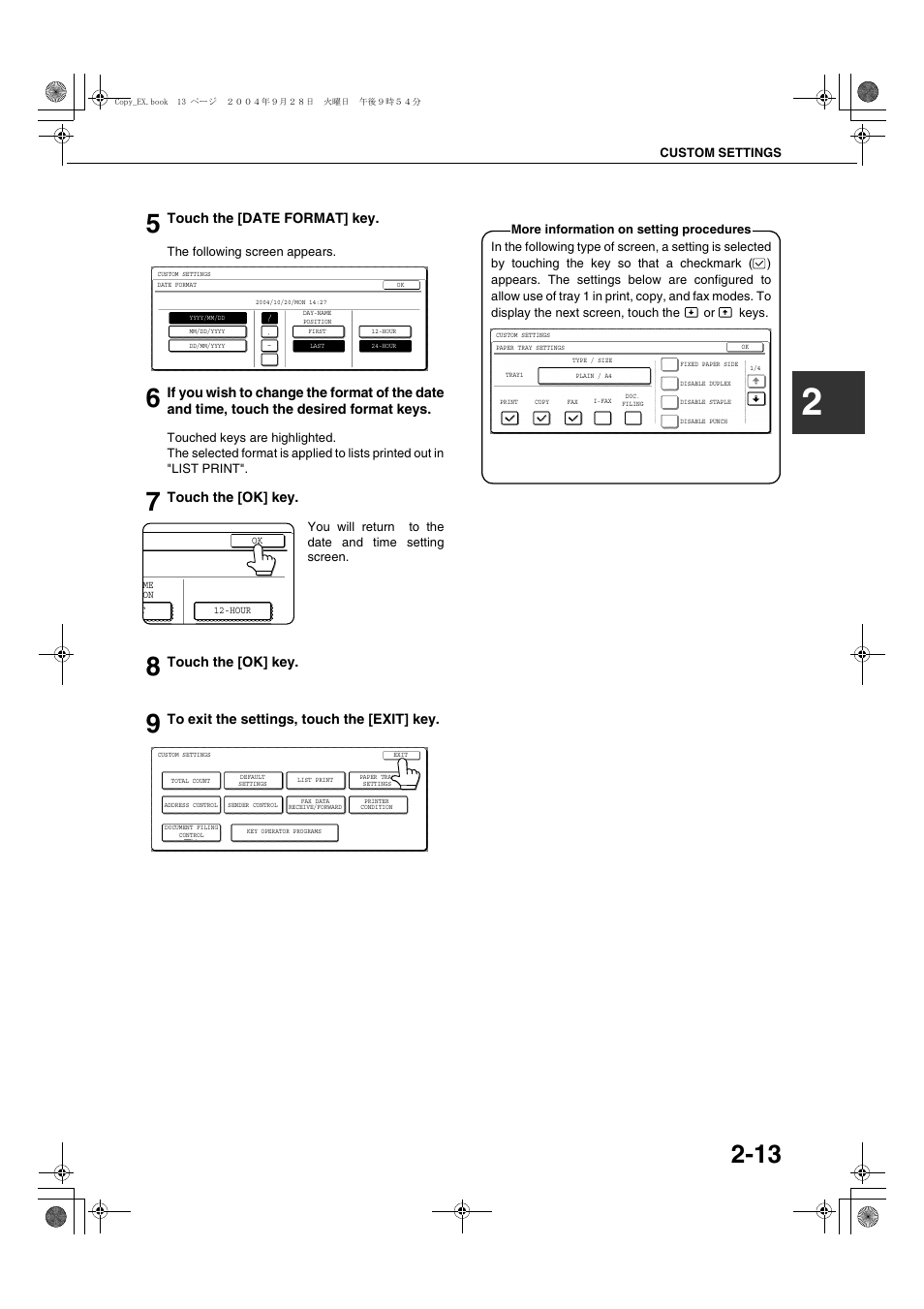 Touch the [date format] key, Touch the [ok] key | Sharp AR-M451N User Manual | Page 41 / 188