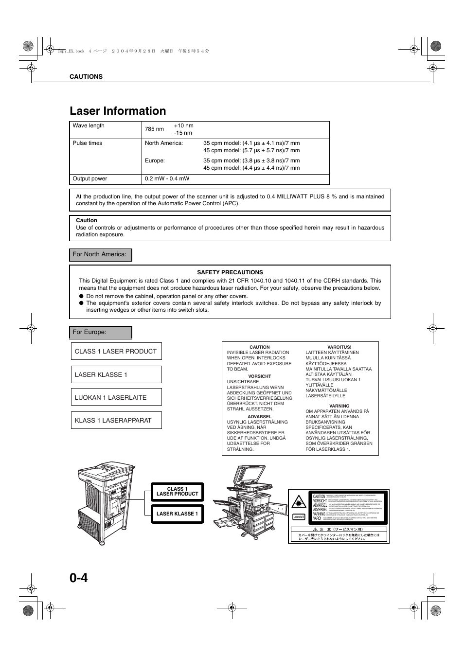 Laser information | Sharp AR-M451N User Manual | Page 8 / 188